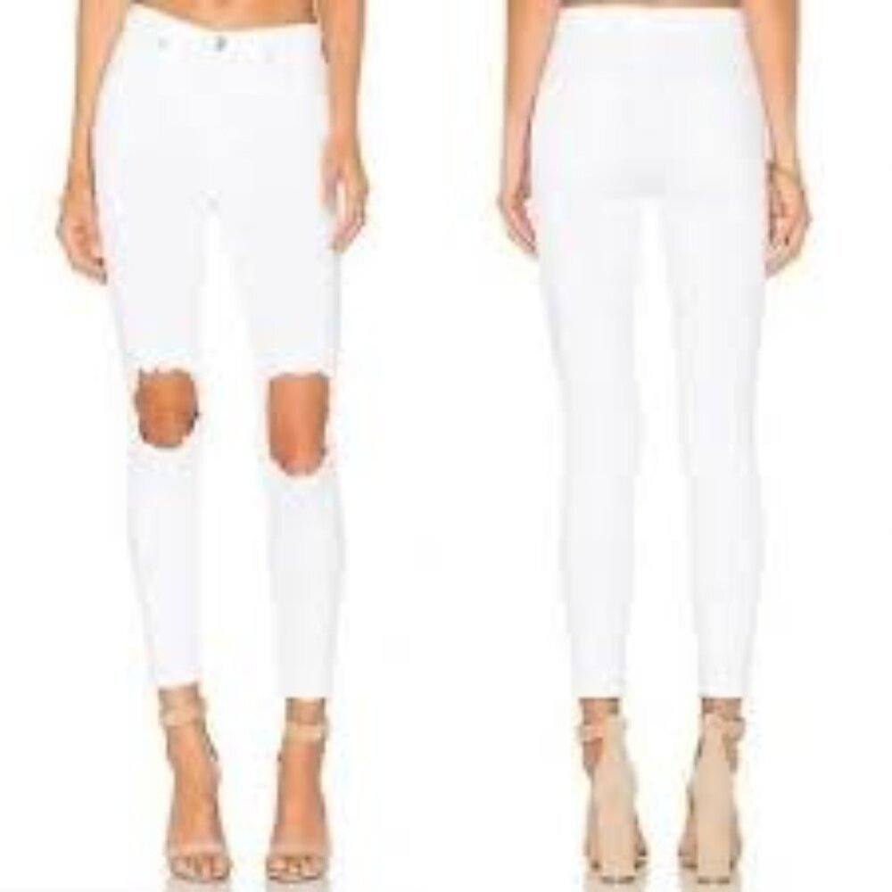 FREE PEOPLE HIGH RISE BUSTED WOMEN WHITE DISTRESSED SKINNY JEANS SIZE 29